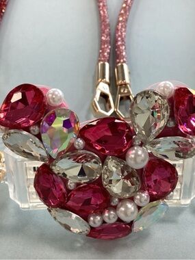 Pink and Clear Crystal Heart Phone Charm